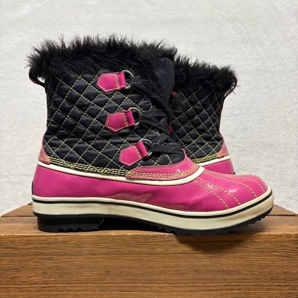 SOREL Torino Pink Patent Leather Waterproof Lace Up Snow Boots Size 10 Shearling - Picture 7 of 11